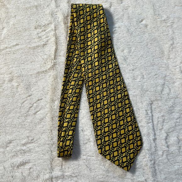 I GUELFI Mens Italian Designer 100% Silk Neck Tie Made in Italy Yellow Green Blu - Picture 4 of 5